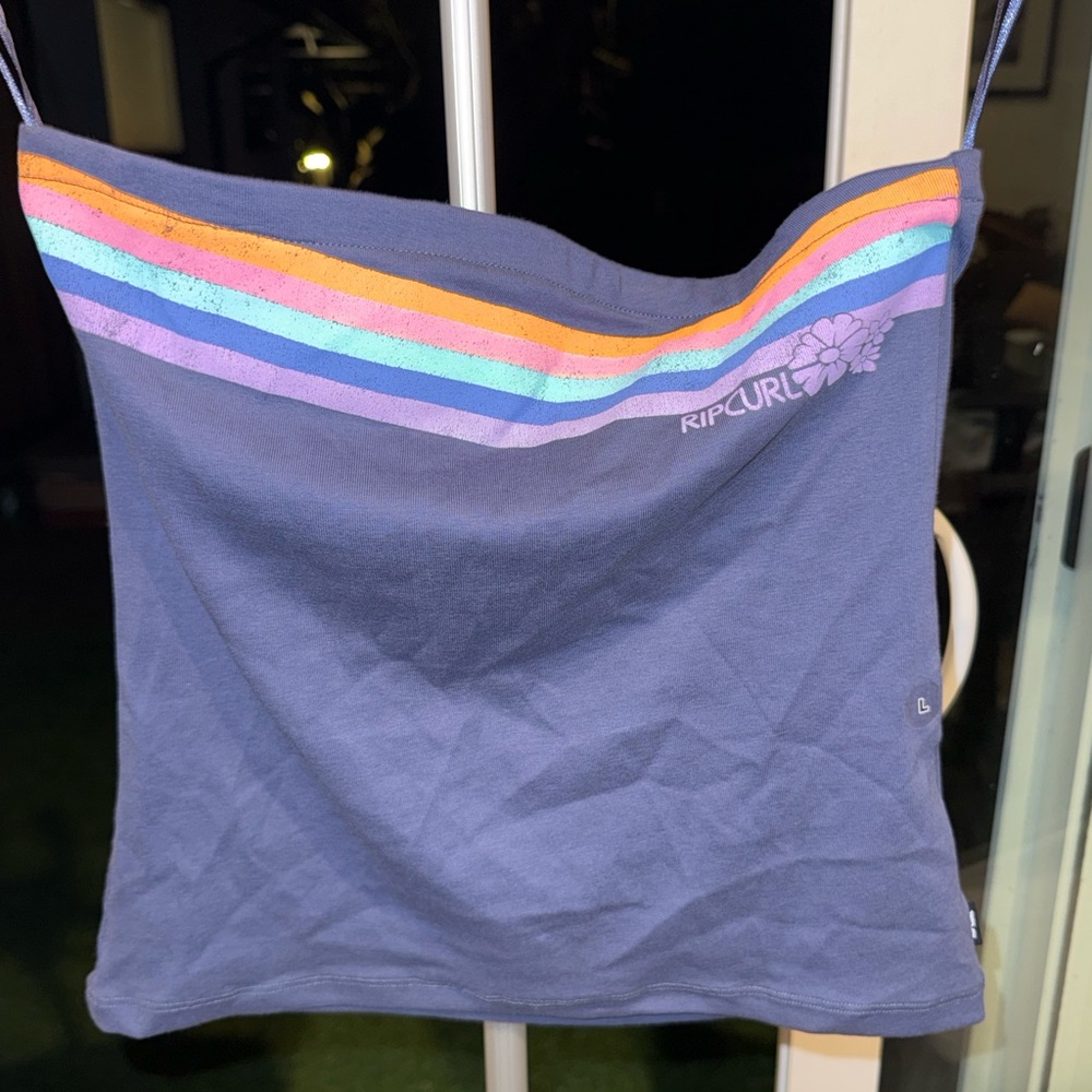 Rip Curl Navy Crop Top with Rainbow Stripes